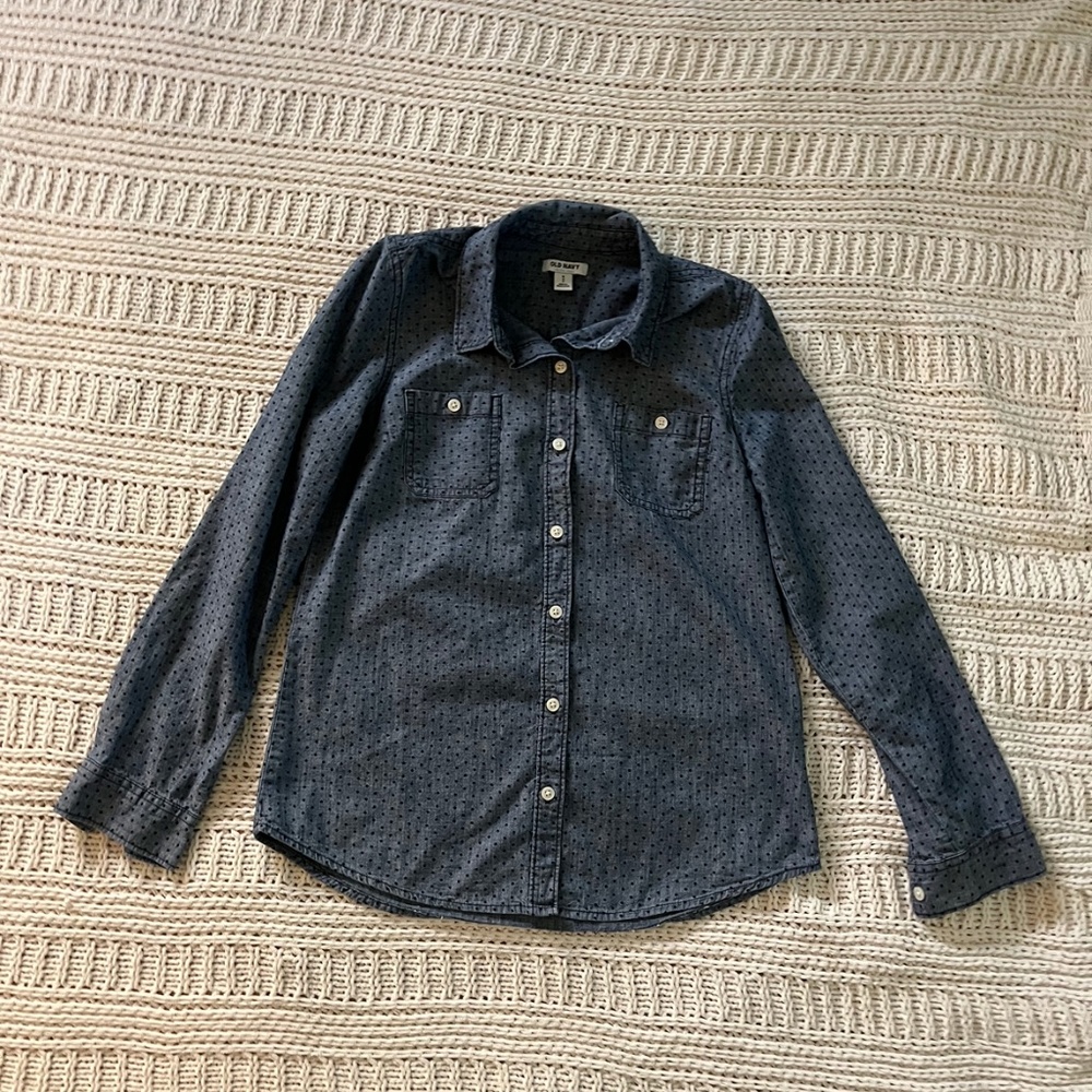 Old Navy Jean Polka Dot Button Down Long Sleeve Small/Petite